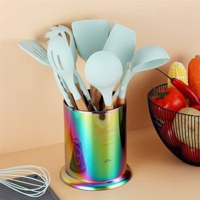 img 2 attached to Berglander Rainbow Utensil Holder: Stylish Stainless Steel Titanium Plating for Countertop Organization