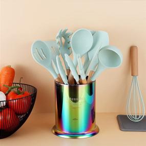 img 1 attached to Berglander Rainbow Utensil Holder: Stylish Stainless Steel Titanium Plating for Countertop Organization