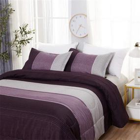 img 3 attached to Striped Comforter Set Queen (90x90 Inch), Reversible Stripe Colorblock Bedding - 3 Piece Soft Microfiber Down Alternative Set with 1 Comforter and 2 Pillowcases (Purple)