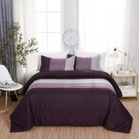 img 4 attached to Striped Comforter Set Queen (90x90 Inch), Reversible Stripe Colorblock Bedding - 3 Piece Soft Microfiber Down Alternative Set with 1 Comforter and 2 Pillowcases (Purple)