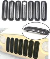 🔑 bestong [upgraded version] 7-piece front mesh grille insert kit for jeep wrangler rubicon sahara jk 2007-2017 (black, with key hole) logo