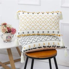 img 3 attached to 🌼 PANOD 12x20 inch Yellow Boho Throw Pillow Covers: Hand-Woven Tufted Decorative Tassel Hug Lumbar Pillowcase for Couch Sofa, Bedroom, Living Room Farmhouse – Natural Cotton