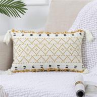 🌼 panod 12x20 inch yellow boho throw pillow covers: hand-woven tufted decorative tassel hug lumbar pillowcase for couch sofa, bedroom, living room farmhouse – natural cotton логотип