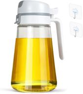 🍶 convenient oil dispenser bottle (22oz) - auto flip glass olive oil non-drip spout, non-slip handle, leakproof kitchen oil and vinegar dispenser with 2-pcs traceless hook logo