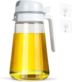 img 4 attached to 🍶 Convenient Oil Dispenser Bottle (22oz) - Auto Flip Glass Olive Oil Non-Drip Spout, Non-Slip Handle, Leakproof Kitchen Oil and Vinegar Dispenser with 2-pcs Traceless Hook