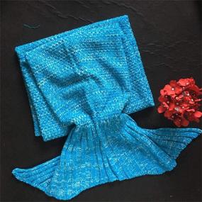 img 1 attached to AOOK Mermaid Tail Blanket - Handmade Homespun Sofa Quilt: Super Soft Crochet All Seasons Adult Sleeping Blankets, Blue (195CMX95CM)