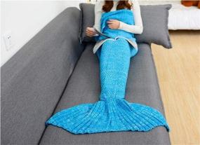 img 2 attached to AOOK Mermaid Tail Blanket - Handmade Homespun Sofa Quilt: Super Soft Crochet All Seasons Adult Sleeping Blankets, Blue (195CMX95CM)