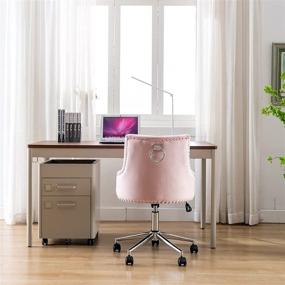 img 2 attached to 🪑 Stylish Pink Velvet Swivel Accent Armchair for Home Office with Ergonomic Mid Back and Tufted Design – Ideal for Study, Work, and Computer Desk Tasks in Living Room or Bedroom