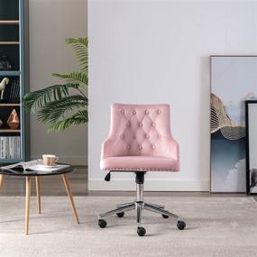 img 1 attached to 🪑 Stylish Pink Velvet Swivel Accent Armchair for Home Office with Ergonomic Mid Back and Tufted Design – Ideal for Study, Work, and Computer Desk Tasks in Living Room or Bedroom