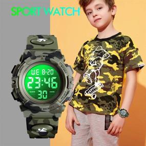 img 3 attached to Waterproof LED Sports Watch for Boys, Camouflage Digital Wristwatch for Kids, Girls, and Children