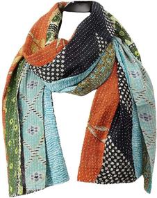 img 4 attached to Colorful Reversible Kantha Scarf - Assorted Colors, Indian Sari-Inspired Scarf for a Gorgeous Look