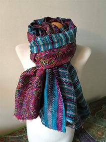 img 1 attached to Colorful Reversible Kantha Scarf - Assorted Colors, Indian Sari-Inspired Scarf for a Gorgeous Look