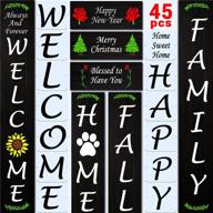 🏡 transform your home with 45pcs reusable welcome stencils: perfect for wood, porch, front door, and wall décor! fall into happiness with large vertical happy family home welcome sign stencil - includes unique seasonal phrases, letter stencils, and numbers logo