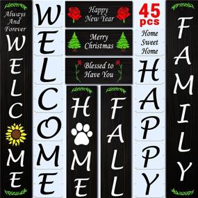 img 4 attached to 🏡 Transform Your Home with 45pcs Reusable Welcome Stencils: Perfect for Wood, Porch, Front Door, and Wall Décor! Fall into Happiness with Large Vertical Happy Family Home Welcome Sign Stencil - Includes Unique Seasonal Phrases, Letter Stencils, and Numbers