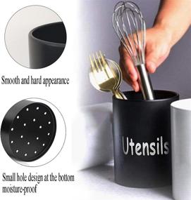 img 1 attached to 🍴 GlrYer Kitchen Utensil Holder Crock with Draining Holes - Farmhouse Countertop Organizer for Kitchen Tools, Utensils, and Spoons (Black)