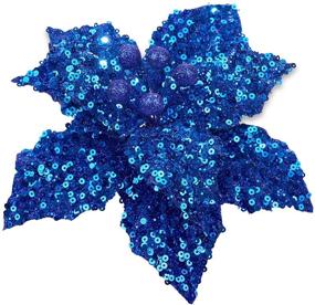 img 4 attached to 🎄 12-Pack Glitter Blue Christmas Poinsettia Ornaments – 6.7 Inch Artificial Flowers for Tree, Wreath, Garland & Holiday Decorations