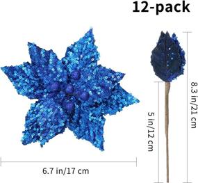 img 3 attached to 🎄 12-Pack Glitter Blue Christmas Poinsettia Ornaments – 6.7 Inch Artificial Flowers for Tree, Wreath, Garland & Holiday Decorations