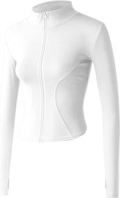 img 1 attached to 🏃 Seamless Women's Zip-Up Active Sports Jacket Tops for Running with Thumbholes - Black Track Jacket