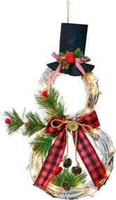 img 4 attached to 🤶 Artiflr 16 x 8 Inch Lighted Christmas Snowman Wreath Decoration - Festive Grapevine Wreath with Hat and Bow for Front Door Home Wall Décor (Red)