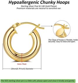 img 3 attached to 👂 Stylish Gold Hoop Earrings for Women: Chunky, Lightweight 14K Gold Plated Jewelry Gifts (20mm/30mm/40mm/50mm)