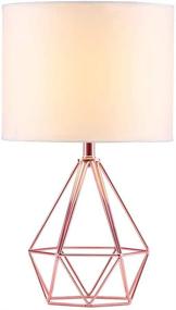 img 4 attached to 💡 Contemporary Rose Gold Hollow Base Table Lamp with White Fabric Shade for Living Room and Bedroom Décor