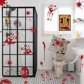 img 3 attached to 👻 Spooky Halloween Decorations: 135PCS Bloody Handprint Footprint Clings, Scary Stickers and Creepy Wall Decals for Haunted House and Party Decor