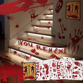 img 4 attached to 👻 Spooky Halloween Decorations: 135PCS Bloody Handprint Footprint Clings, Scary Stickers and Creepy Wall Decals for Haunted House and Party Decor