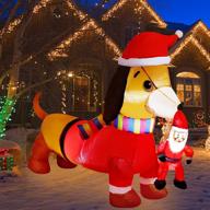 🎅 dr.dudu 5 ft christmas inflatable dachshund dog holding santa claus, blow up wiener puppy with led lights, ideal xmas outdoor decor for yard, garden, lawn, holiday party logo