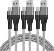 🔌 3pack of mfi certified lightning cables - short 1ft iphone charger cables, fast charging usb cord compatible with iphone11 pro max/x/xs/xr/xs max/8/7/6/5s/se/plus ipad (silver) logo