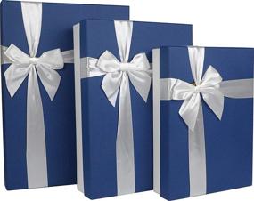 img 3 attached to 🎁 Премиум набор красивых прямоугольных жестких подарочных коробок Cypress Lane с лентой - элегантный набор из 3 шт. (белый/синий)