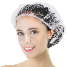 img 4 attached to 💦 30-Pack Clear Disposable Shower Caps for Travel - Large Plastic Hair Caps for Women, Home Use, Hotel (30PCS - Large Size 20.5")