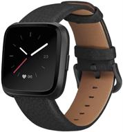 кожаные ремешки ihillon для fitbit versa/versa 2/versa lite/se, мягкие ремешки из натуральной кожи в классическом стиле, замены для женщин и мужчин, черные с черной пряжкой. логотип