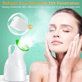 img 3 attached to Professional Facial Steamer - Deep Cleaning Face Steamer for Home Spa, Warm Mist Atomizer Humidifier, Unclog Pores & Sinuses, Sauna with Blackheads Stainless Steel Kit, Green