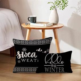 img 1 attached to 🛋️ Cozy up This Winter with Hello Winter Black Sweater Weather Throw Pillow Covers - 12x20 inches, Set of 2