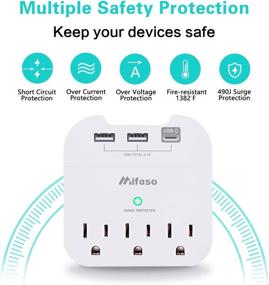 img 1 attached to 🔌 3 Outlet Extender with USB Wall Charger, Surge Protector and Phone Holder - Multi Plug Outlet Extender, USB-C 3.1 A and 2 USB-A, Ideal for Office and Home Use, 490Joules