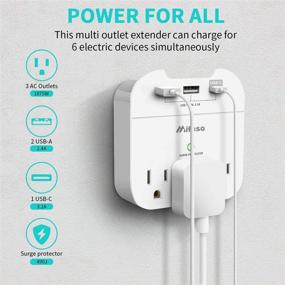 img 2 attached to 🔌 3 Outlet Extender with USB Wall Charger, Surge Protector and Phone Holder - Multi Plug Outlet Extender, USB-C 3.1 A and 2 USB-A, Ideal for Office and Home Use, 490Joules