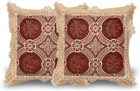 img 2 attached to Simhomsen Vintage Lace Decorative Throw Pillow Cases (Set of 2), 18x18 Inches, Burgundy - Cushion Covers Only