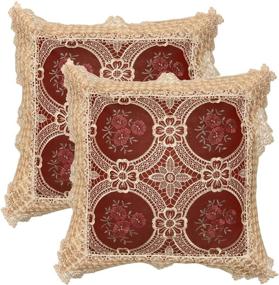 img 4 attached to Simhomsen Vintage Lace Decorative Throw Pillow Cases (Set of 2), 18x18 Inches, Burgundy - Cushion Covers Only