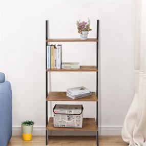 img 2 attached to 📚 4-Tier Leaning Shelf, Wall Ladder Bookshelf for Living Room, Kitchen, Office - Rustic Brown Colour