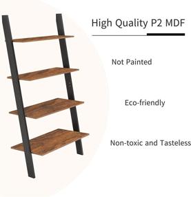 img 1 attached to 📚 4-Tier Leaning Shelf, Wall Ladder Bookshelf for Living Room, Kitchen, Office - Rustic Brown Colour