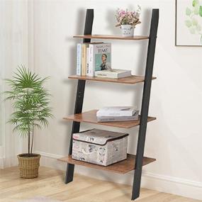 img 3 attached to 📚 4-Tier Leaning Shelf, Wall Ladder Bookshelf for Living Room, Kitchen, Office - Rustic Brown Colour