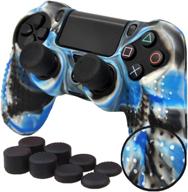 🎮 enhance your gaming experience with the sololife ps4 controller skin grip: anti-slip silicone cover protector case in blue camouflage, including 8 thumb grips logo
