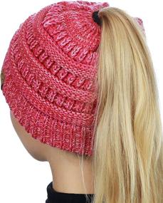 img 2 attached to 🧢 Soft Stretch Cable Knit Messy High Bun Ponytail Beanie Hat with BeanieTail - C.C Brand