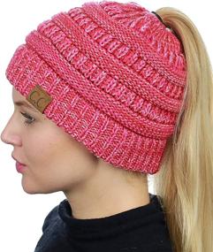 img 3 attached to 🧢 Soft Stretch Cable Knit Messy High Bun Ponytail Beanie Hat with BeanieTail - C.C Brand