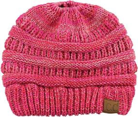 img 1 attached to 🧢 Soft Stretch Cable Knit Messy High Bun Ponytail Beanie Hat with BeanieTail - C.C Brand