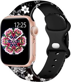 img 4 attached to 🌸 Easuny Неомрачаемые силиконовые браслеты с цветочным принтом для Apple Watch 40 мм, 38 мм, 44 мм, 42 мм - Стильные запасные аксессуары для ремешка на запястье для iWatch SE и серии 6/5/4/3/2/1, женщины и девочки.