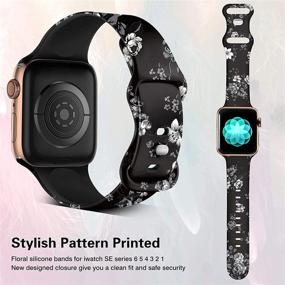 img 2 attached to 🌸 Easuny Неомрачаемые силиконовые браслеты с цветочным принтом для Apple Watch 40 мм, 38 мм, 44 мм, 42 мм - Стильные запасные аксессуары для ремешка на запястье для iWatch SE и серии 6/5/4/3/2/1, женщины и девочки.