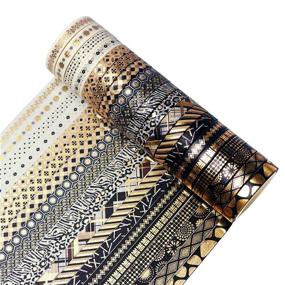 img 4 attached to 🎨 Set of 20 Rolls of Hot Stamping Washi Tape - Vintage Black and Gold Decorative Tape for DIY Bullet Journaling, Crafts, Gift Wrapping (7mm Width, 5m Length)