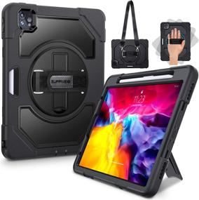 img 4 attached to 📱 SUPFIVES iPad Pro 11 Case 2020 2nd Gen &amp; 2018, Military Grade Drop Tested Heavy Duty Protective Case with Soft Silicone Bumper, Apple Pencil Holder, Swivel Stand, Handle/Shoulder Strap - Black