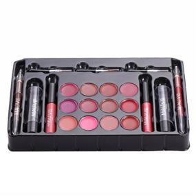 img 1 attached to 💄 Duer Lika Professional Leather Train Case: Exclusive Makeup Kit (Eyeshadow, Blushes, Powder, Lipstick & More) in Holiday Red - MU12